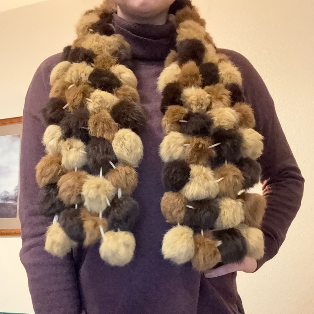 VINTAGE 100% real Rabbit Fur Scarf multicolor rare calico fluffy mob wife y2k